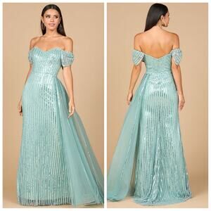 Lara Dresses 28959 Fitted Long Formal Beaded Prom Evening Dress in Dark Sage 18